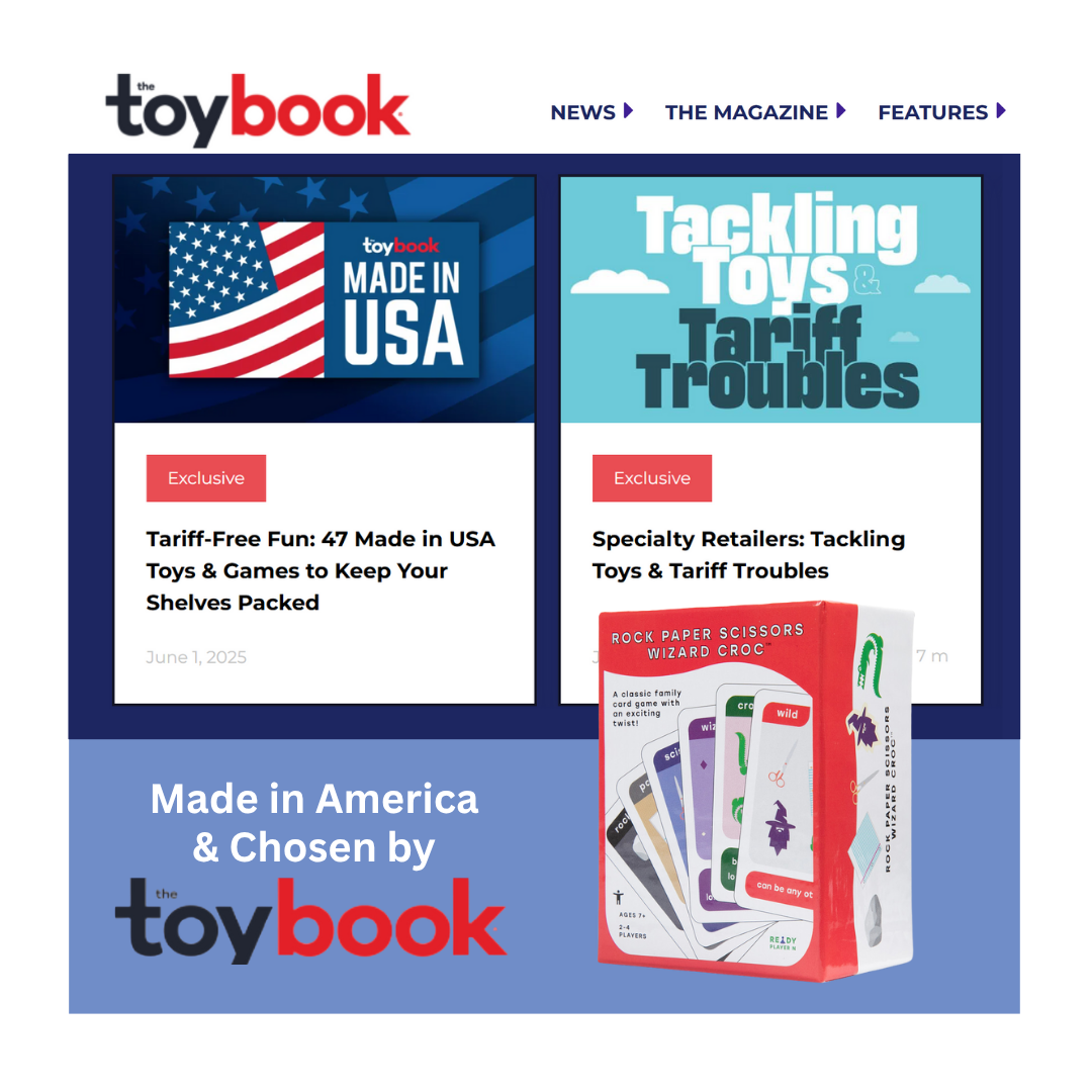Graphic of The Toy Book feature highlighting Ready Player N's flagship product as one of its 47 Made in USA Toys & Games recommendations